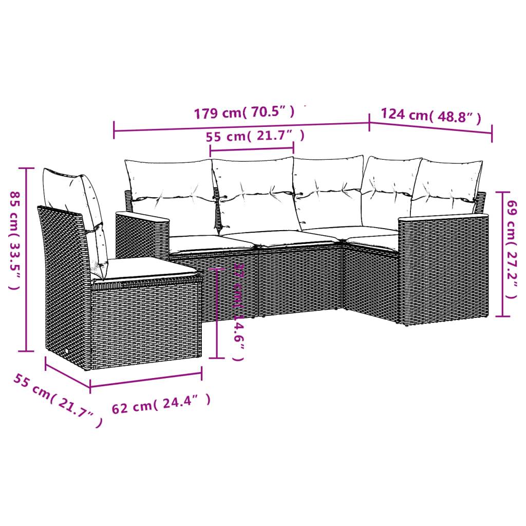 vidaXL 5-teiliges Gartensofa-Set mit Kissen, grau, Polyrattan