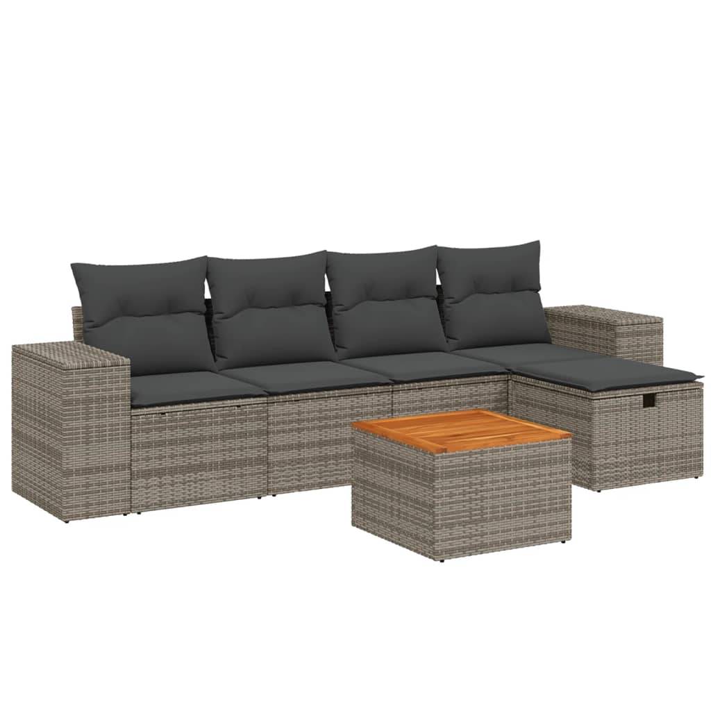vidaXL 6-tlg. Garten-Sofagarnitur mit Kissen Grau Poly Rattan