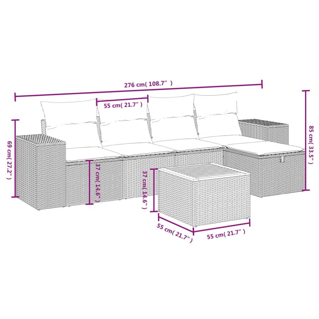 vidaXL 6-tlg. Garten-Sofagarnitur mit Kissen Beige Poly Rattan