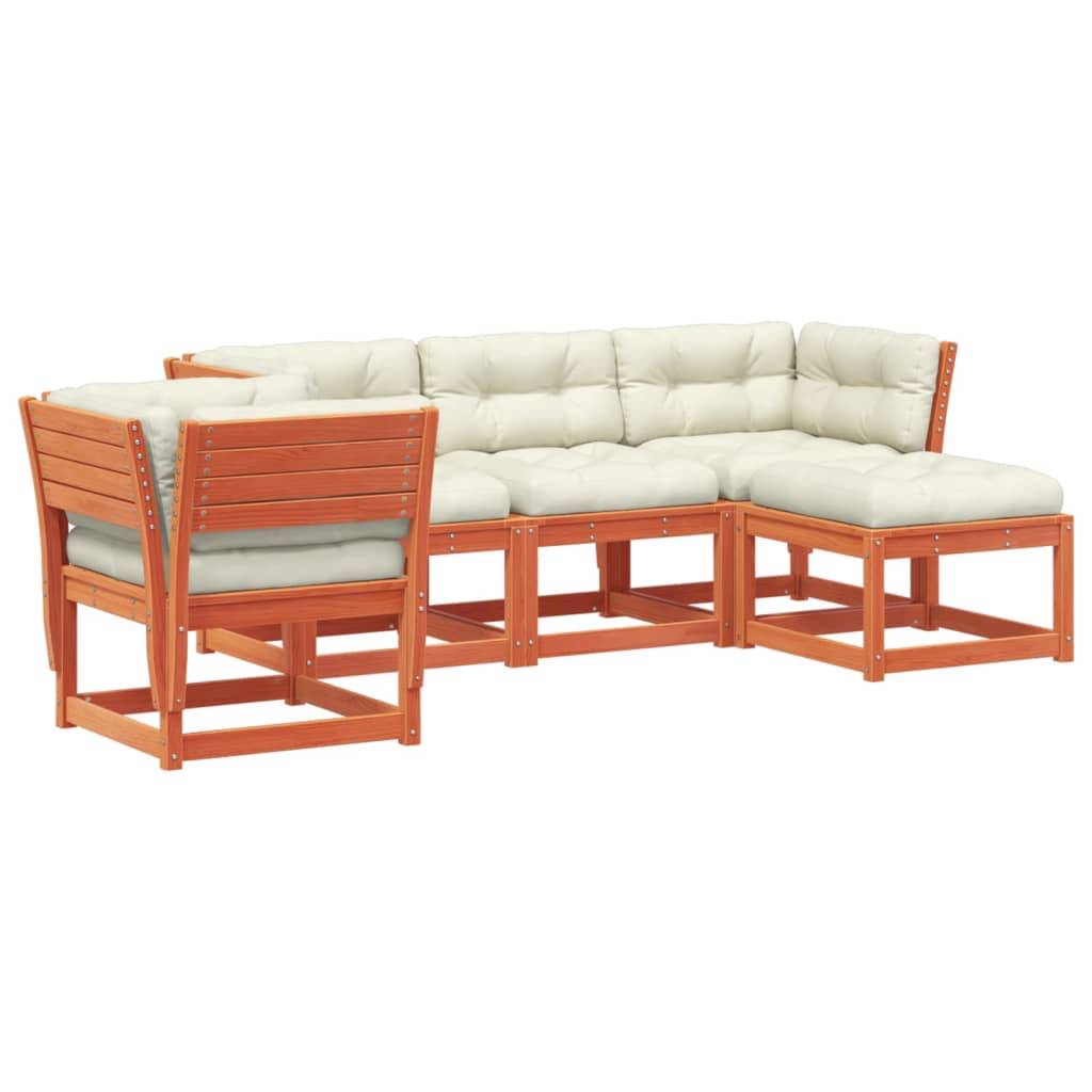 vidaXL 5tlg. Garten-Lounge-Set mit Kissen Wachsbraun Massivholz Kiefer