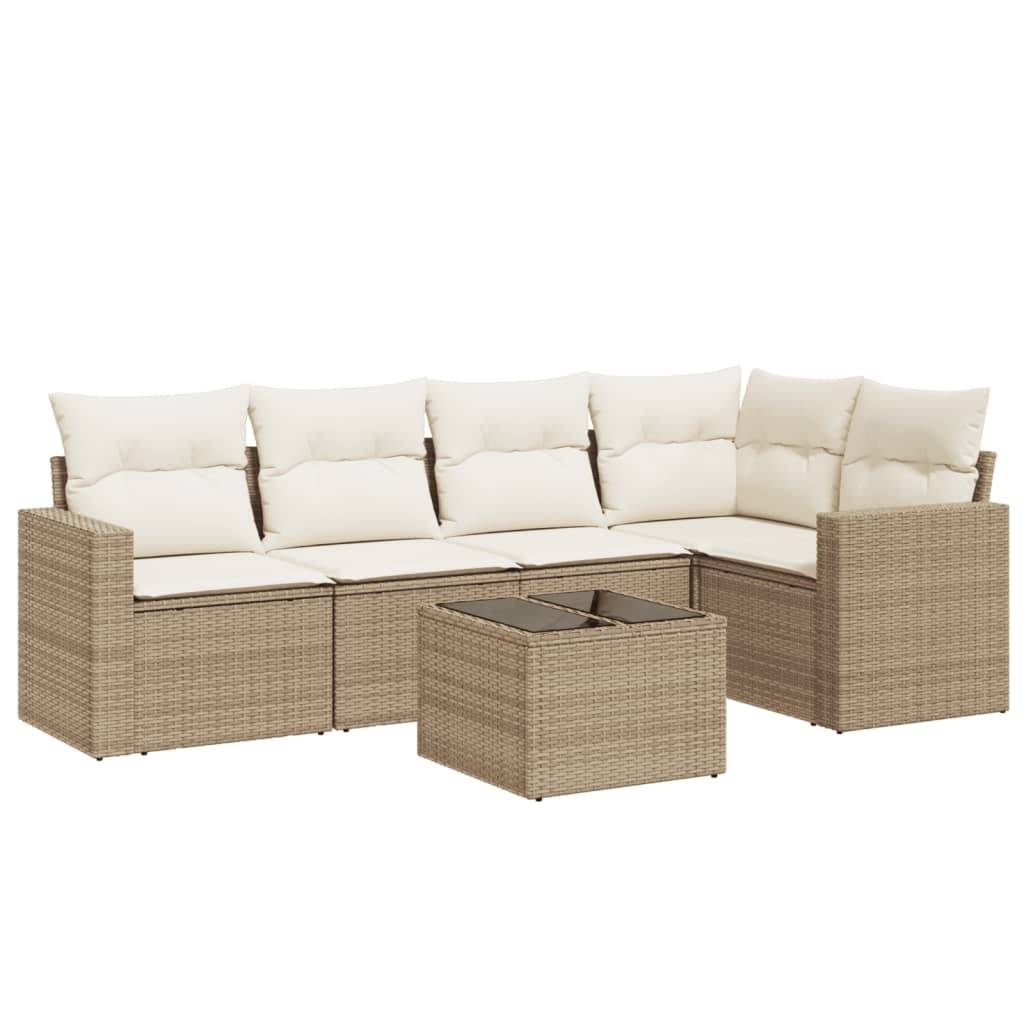 vidaXL 6-tlg. Garten-Sofagarnitur mit Kissen Beige Poly Rattan