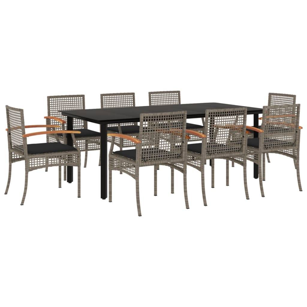 vidaXL 9-tlg. Garten-Essgruppe mit Kissen Grau Poly Rattan