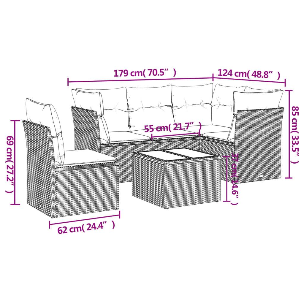 vidaXL 6-tlg. Garten-Sofagarnitur mit Kissen Beige Poly Rattan