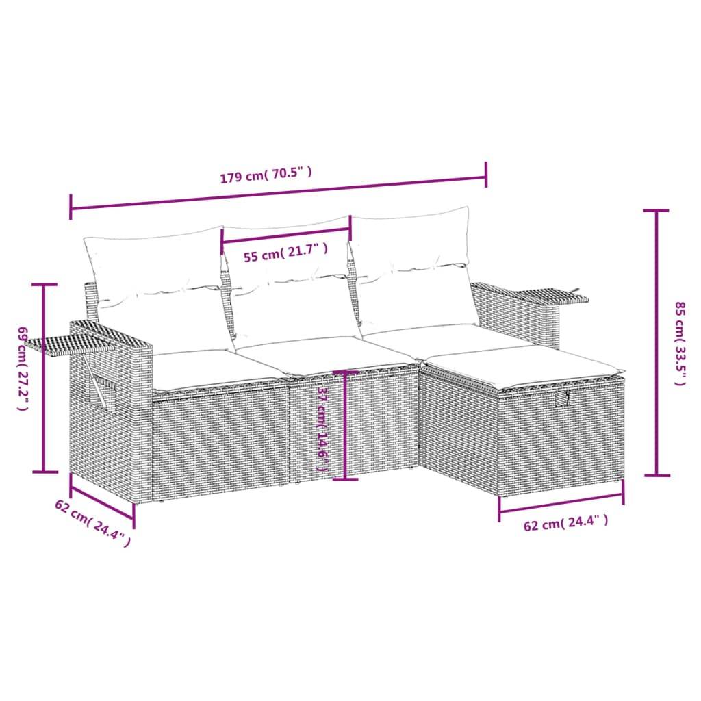 vidaXL 4-tlg. Garten-Sofagarnitur mit Kissen Beige Poly Rattan