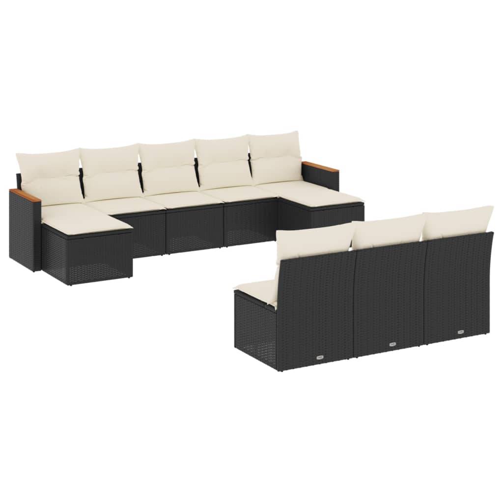 vidaXL 10-tlg. Garten-Sofagarnitur mit Kissen Schwarz Poly Rattan