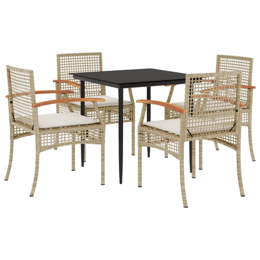 vidaXL 5-tlg. Garten-Essgruppe mit Kissen Beige Poly Rattan