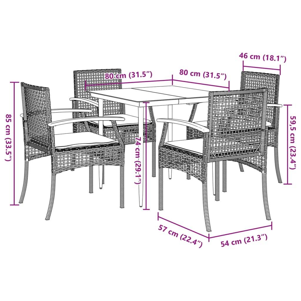vidaXL 5-tlg. Garten-Essgruppe mit Kissen Grau Poly Rattan