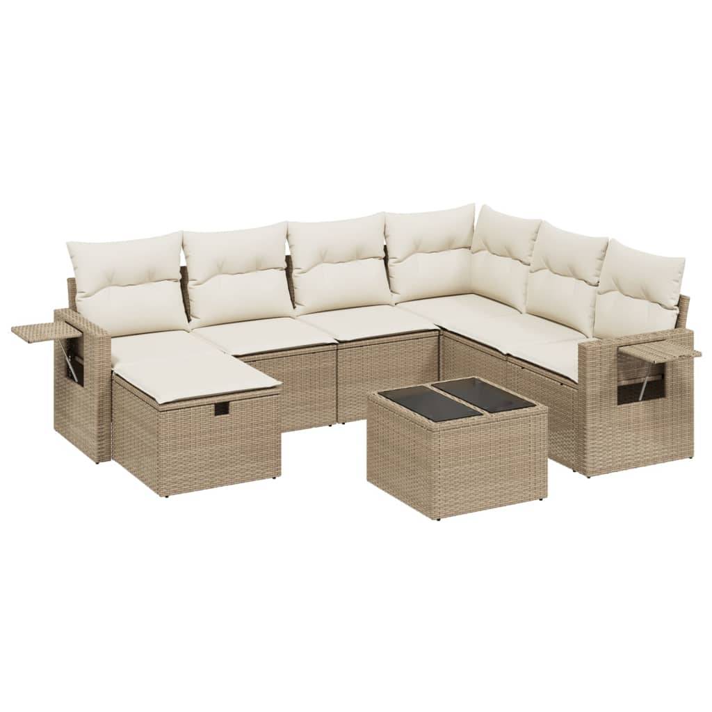 vidaXL 8-tlg. Garten-Sofagarnitur mit Kissen Beige Poly Rattan