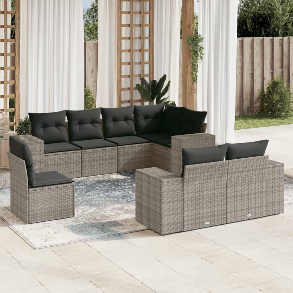 vidaXL 8-tlg. Garten-Sofagarnitur mit Kissen Grau Poly Rattan