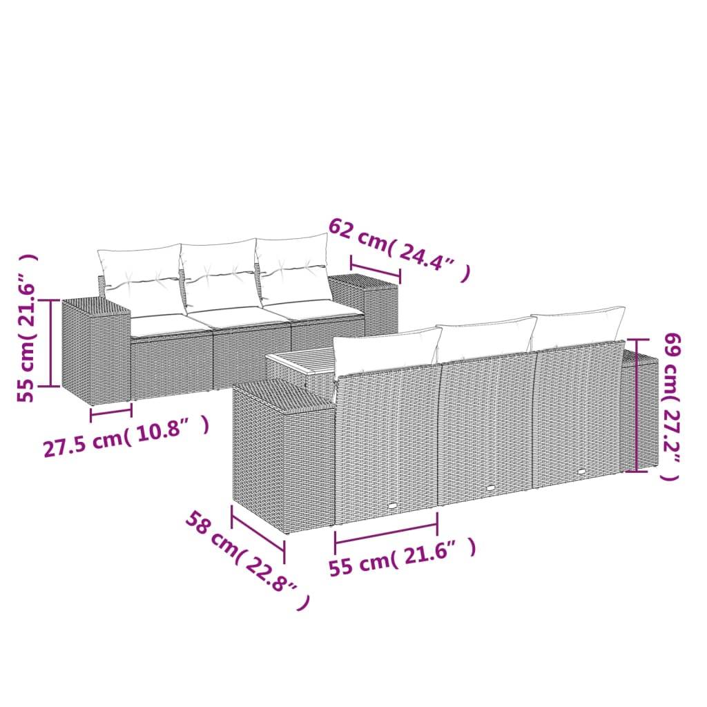 vidaXL 7-tlg. Garten-Sofagarnitur mit Kissen Beige Poly Rattan