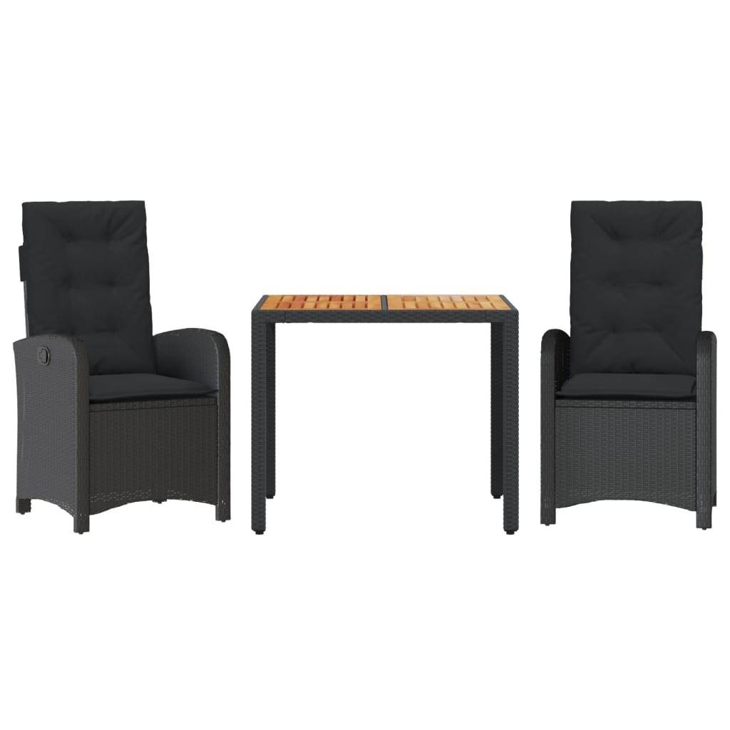 vidaXL 3-tlg. Garten-Essgruppe mit Kissen Schwarz Poly Rattan