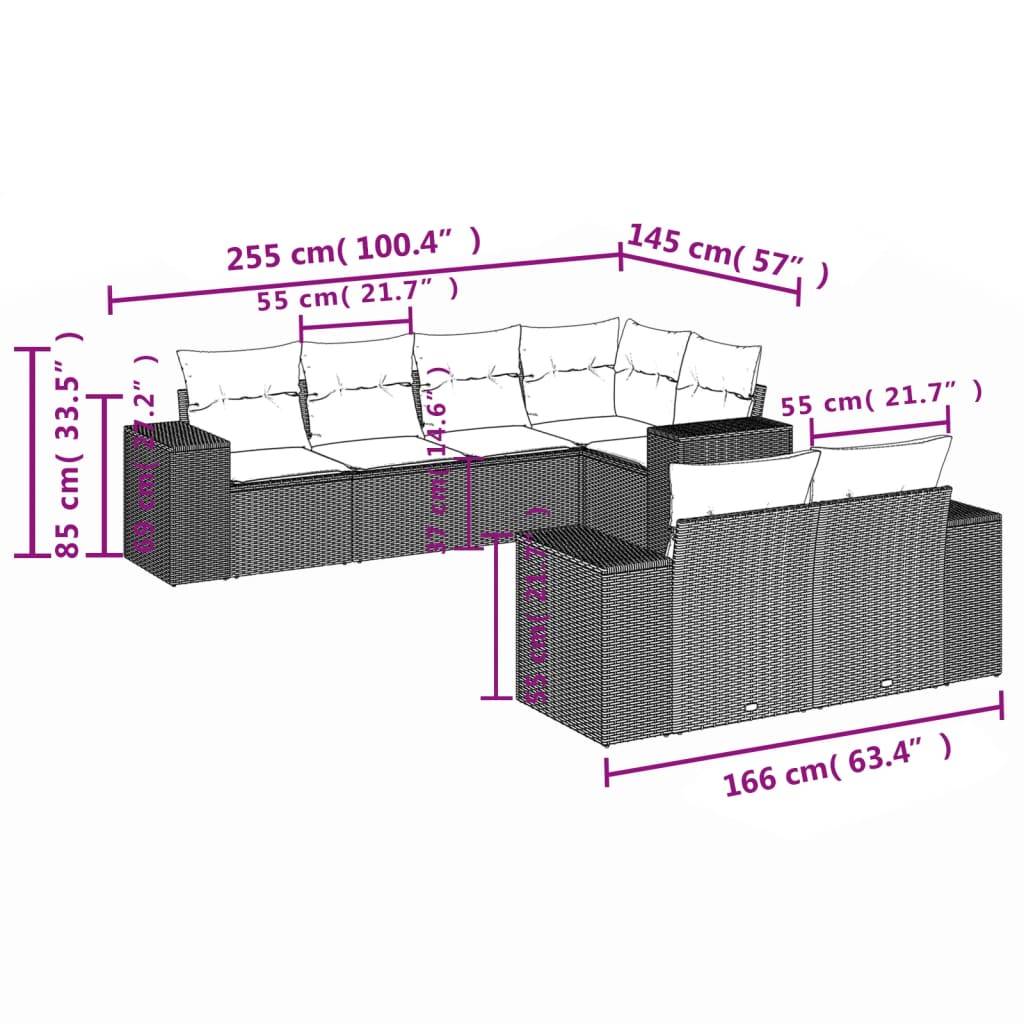 vidaXL 7-teiliges Gartensofa-Set mit Kissen, grau, Polyrattan