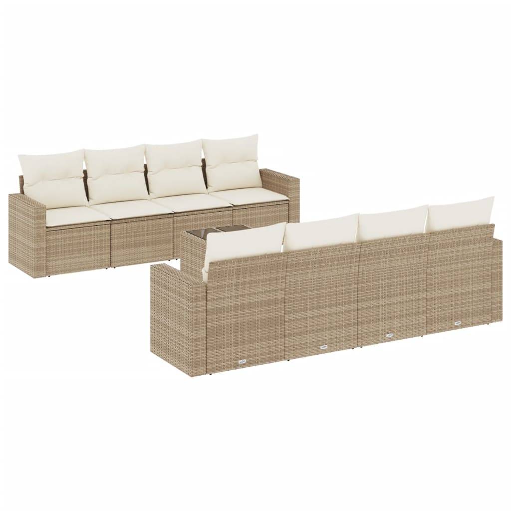 vidaXL 9-tlg. Garten-Sofagarnitur mit Kissen Beige Poly Rattan