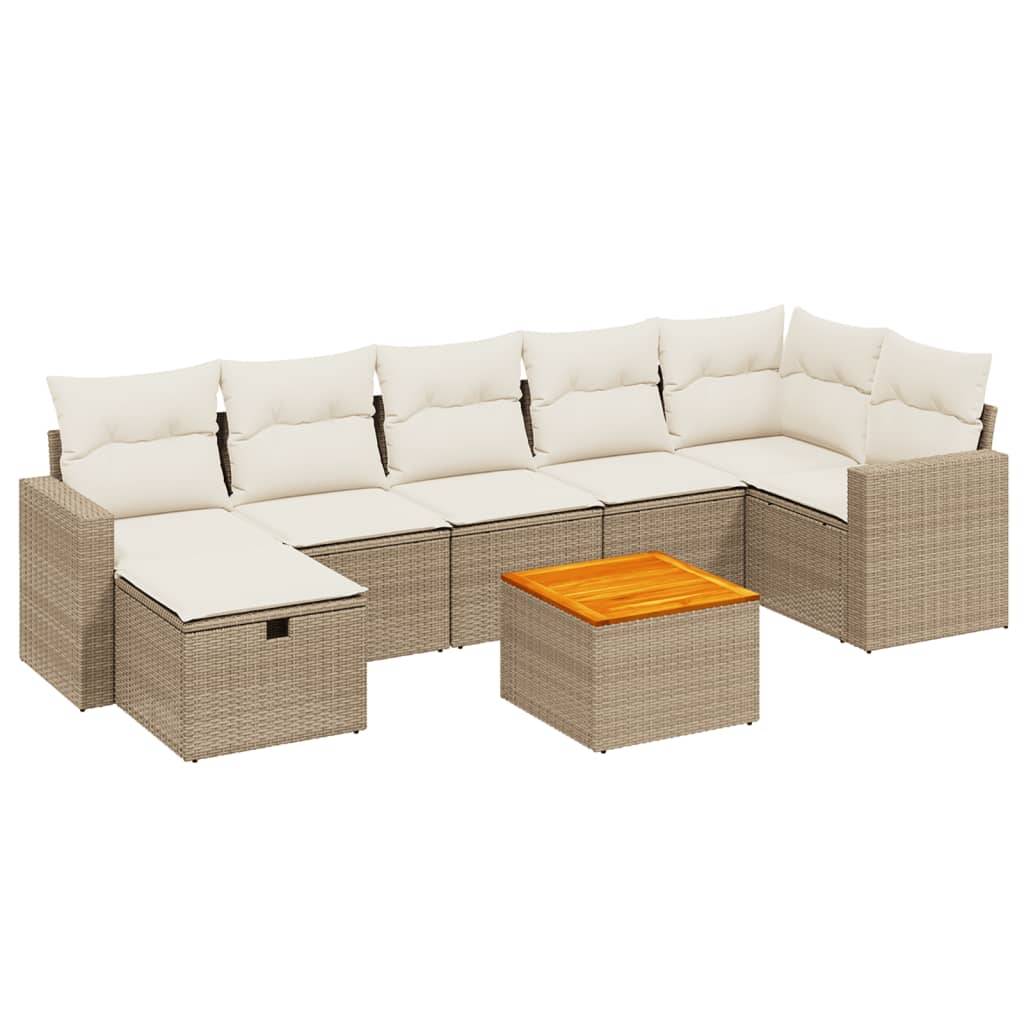vidaXL 8-tlg. Garten-Sofagarnitur mit Kissen Beige Poly Rattan
