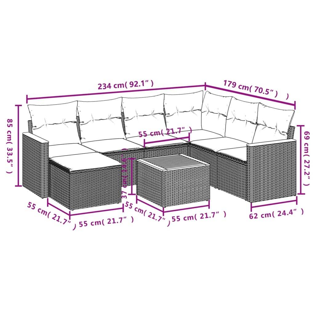 vidaXL 8-teiliges Gartensofa-Set mit Kissen, schwarzes Polyrattan