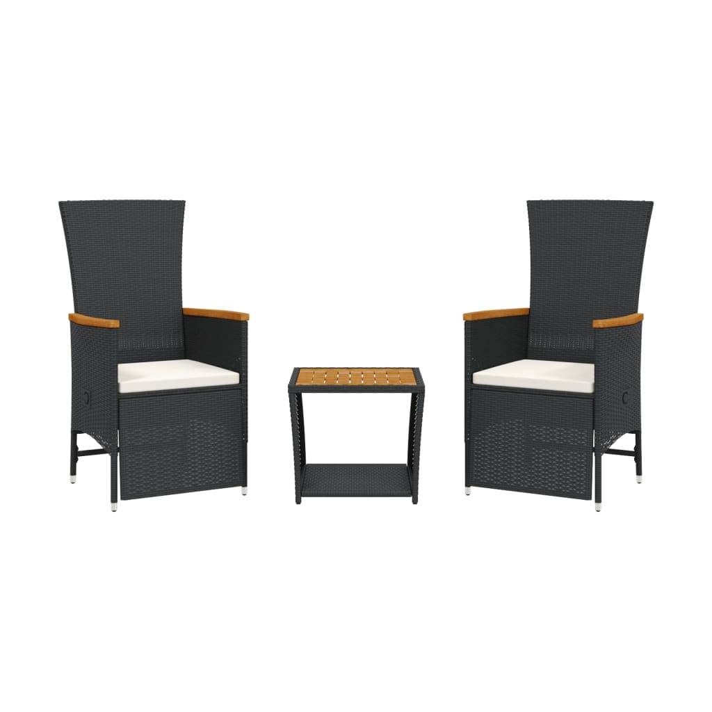 vidaXL 3-tlg. Garten-Essgruppe mit Kissen Schwarz Poly Rattan