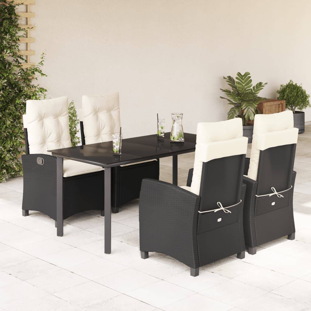 vidaXL 5-tlg. Garten-Essgruppe mit Kissen Schwarz Poly Rattan
