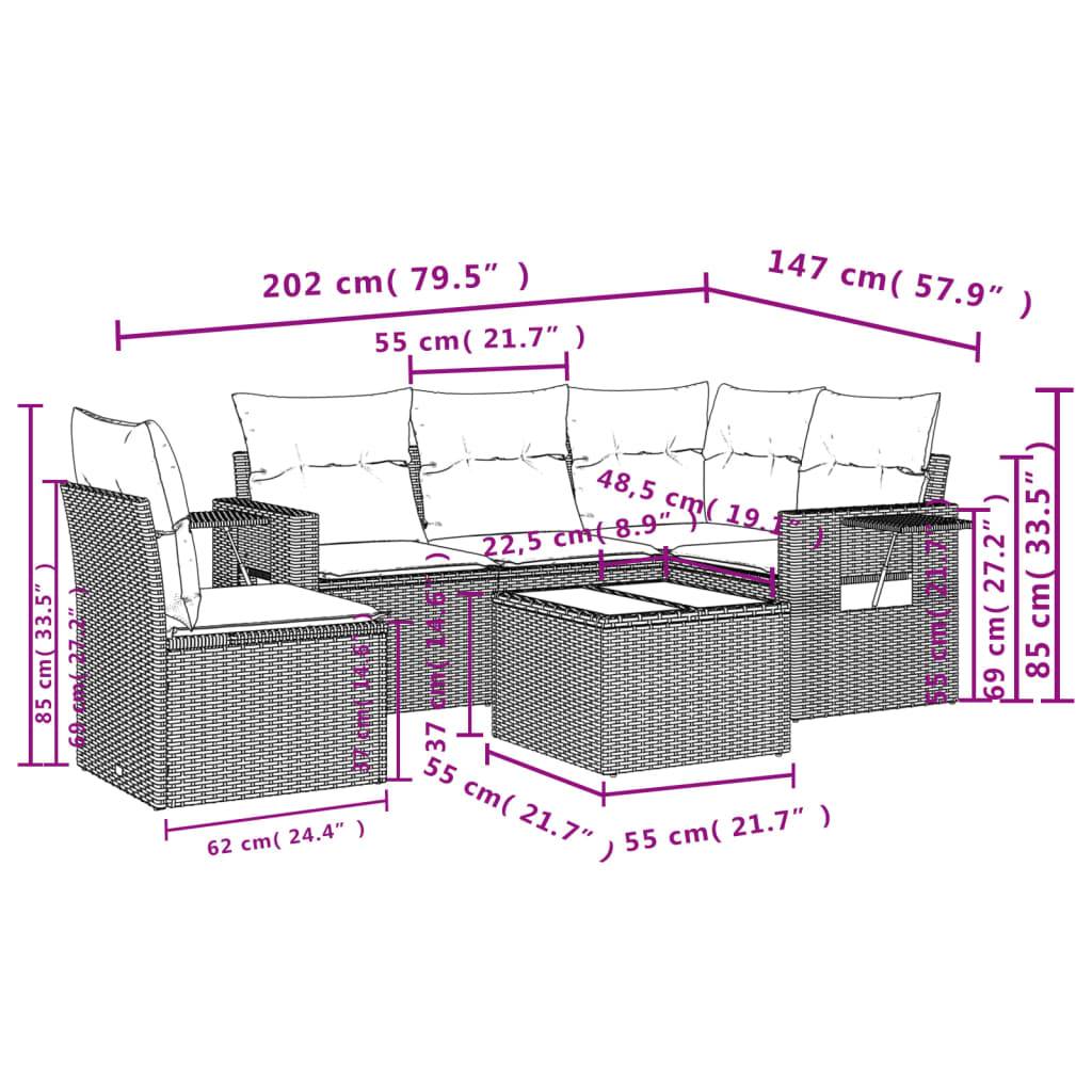 vidaXL 6-tlg. Garten-Sofagarnitur mit Kissen Braun Poly Rattan