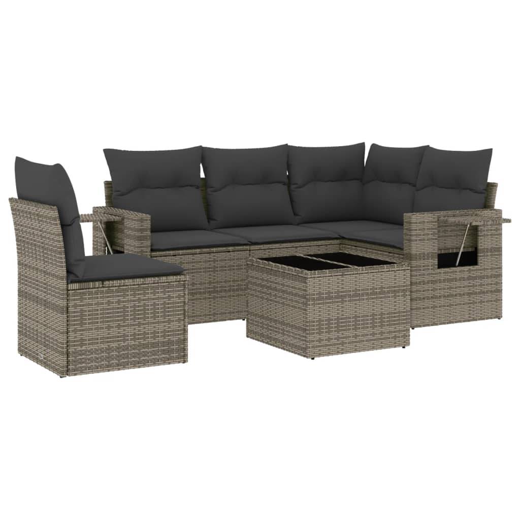 vidaXL 6-tlg. Garten-Sofagarnitur mit Kissen Schwarz Poly Rattan