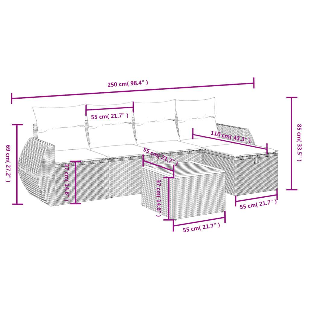vidaXL 6-tlg. Garten-Sofagarnitur mit Kissen Schwarz Poly Rattan