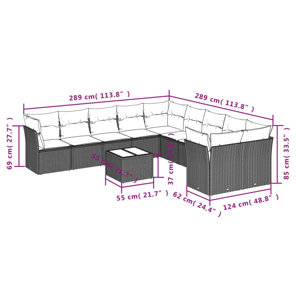 vidaXL 11-tlg. Garten-Sofagarnitur mit Kissen Braun Poly Rattan