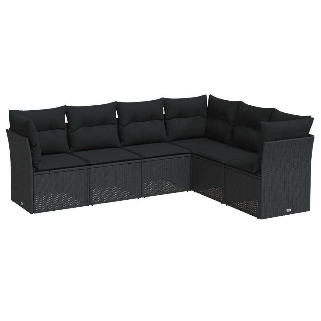 vidaXL 6-tlg. Garten-Sofagarnitur mit Kissen Schwarz Poly Rattan