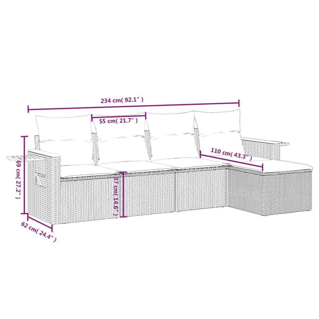 vidaXL 5-tlg. Garten-Sofagarnitur mit Kissen Schwarz Poly Rattan
