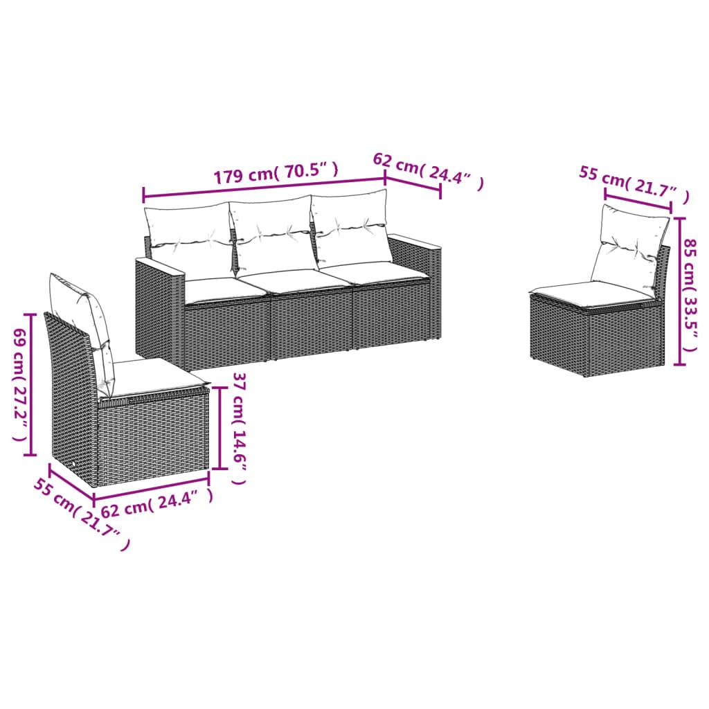 vidaXL 5-teiliges Gartensofa-Set mit Kissen, grau, Polyrattan