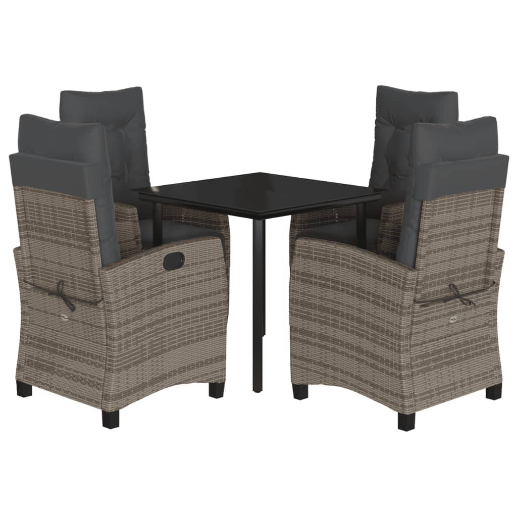 vidaXL 5-tlg. Garten-Essgruppe mit Kissen Grau Poly Rattan
