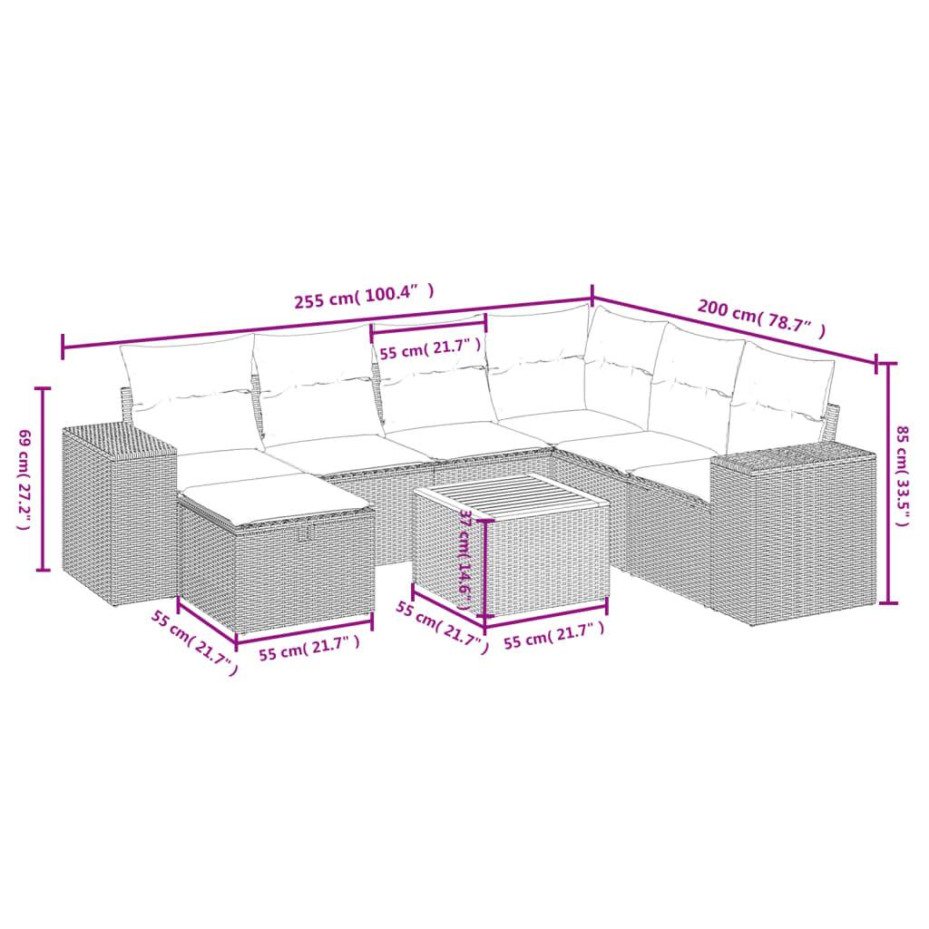 vidaXL 8-tlg. Garten-Sofagarnitur mit Kissen Grau Poly Rattan
