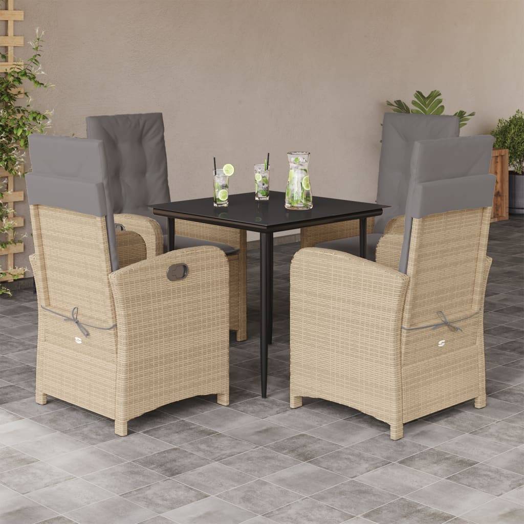 vidaXL 5-tlg. Garten-Essgruppe mit Kissen Beigemischung Poly Rattan