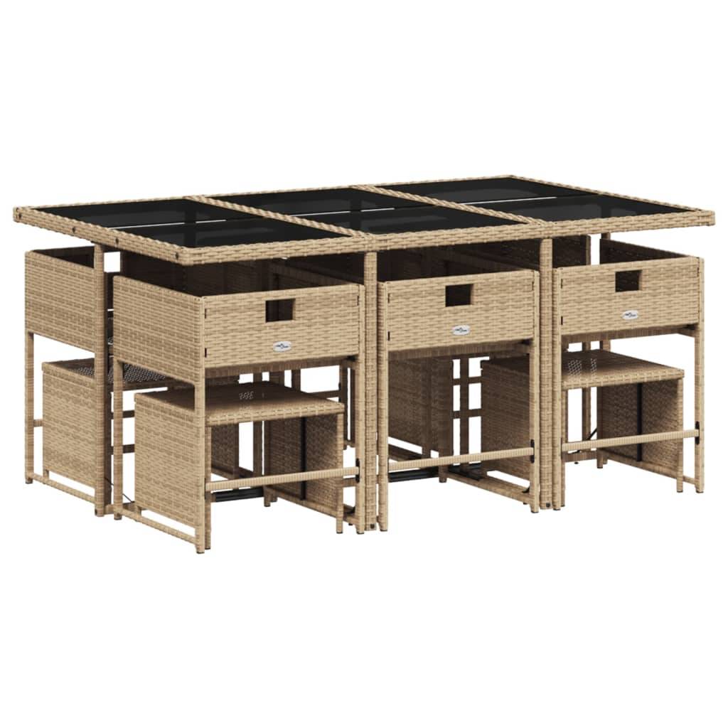 vidaXL 11-tlg. Garten-Essgruppe mit Kissen Beigemischung Poly Rattan