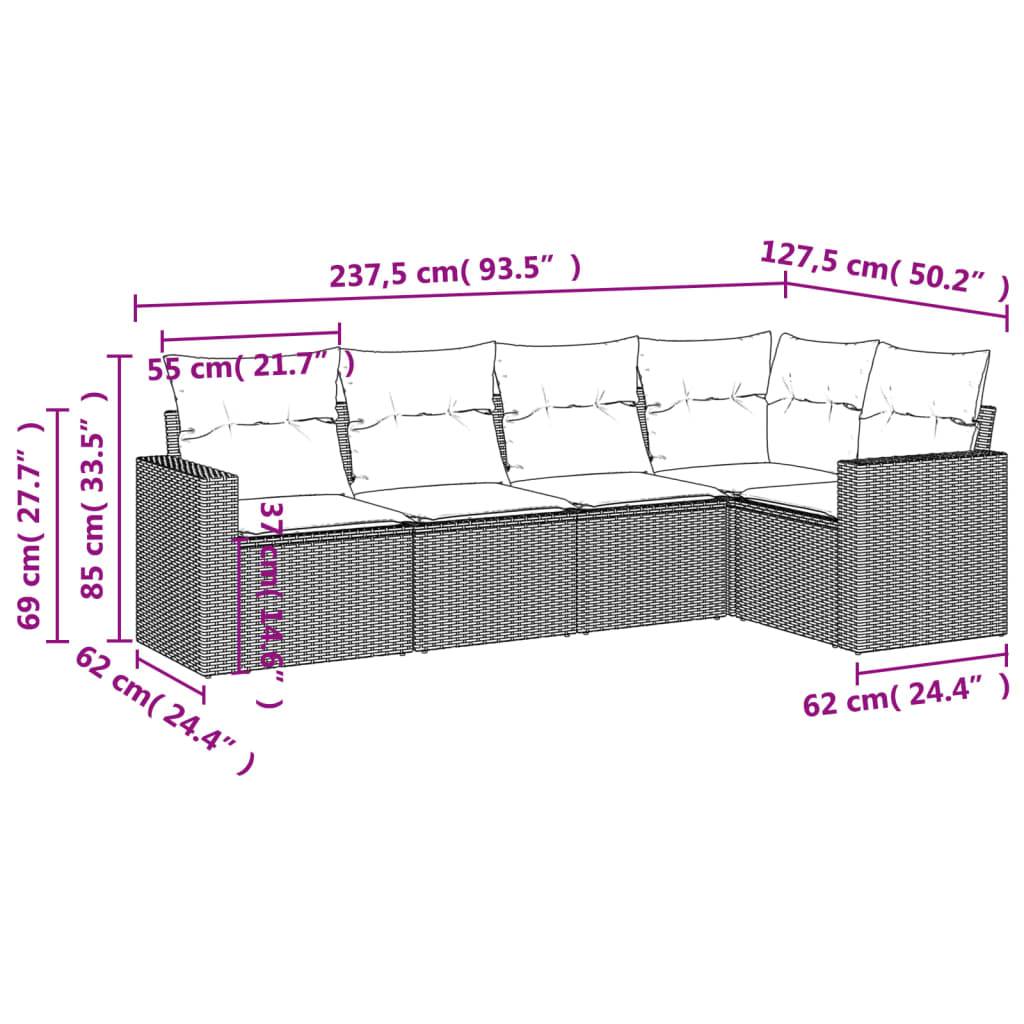 vidaXL 5-tlg. Garten-Sofagarnitur mit Kissen Grau Poly Rattan