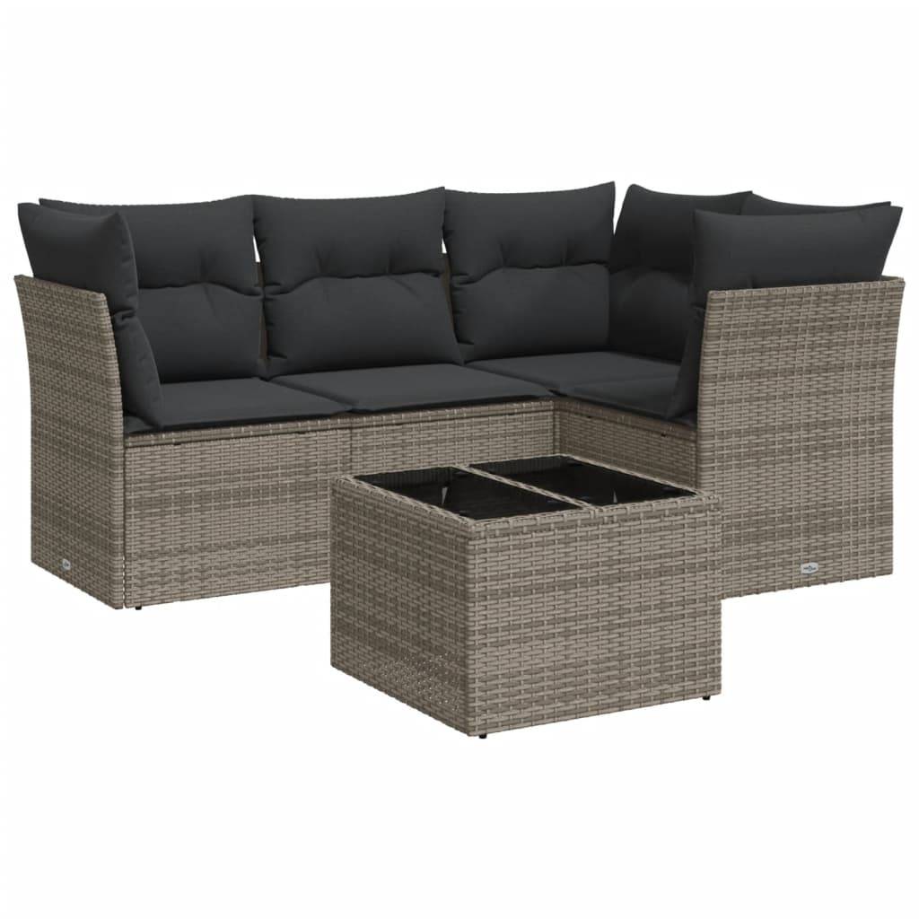 vidaXL 5-tlg. Garten-Sofagarnitur mit Kissen Grau Poly Rattan