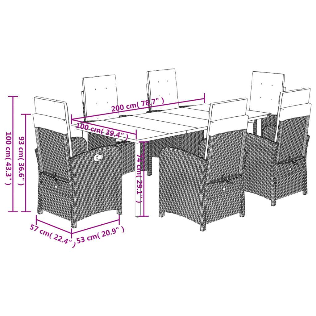 vidaXL 7-tlg. Garten-Essgruppe mit Kissen Schwarz Poly Rattan