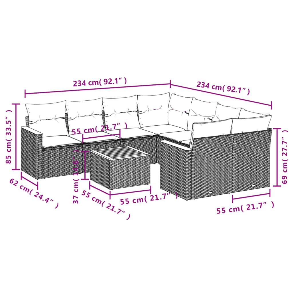 vidaXL 9-tlg. Garten-Sofagarnitur mit Kissen Grau Poly Rattan
