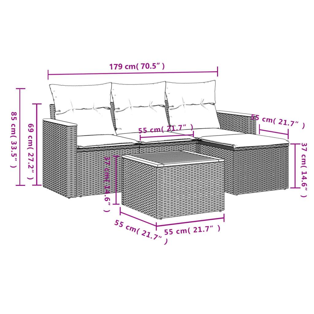 vidaXL 5-tlg. Garten-Sofagarnitur mit Kissen Beige Poly Rattan