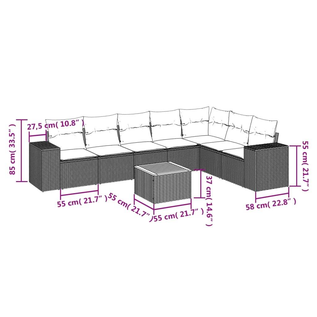 vidaXL 8-tlg. Garten-Sofagarnitur mit Kissen Beige Poly Rattan