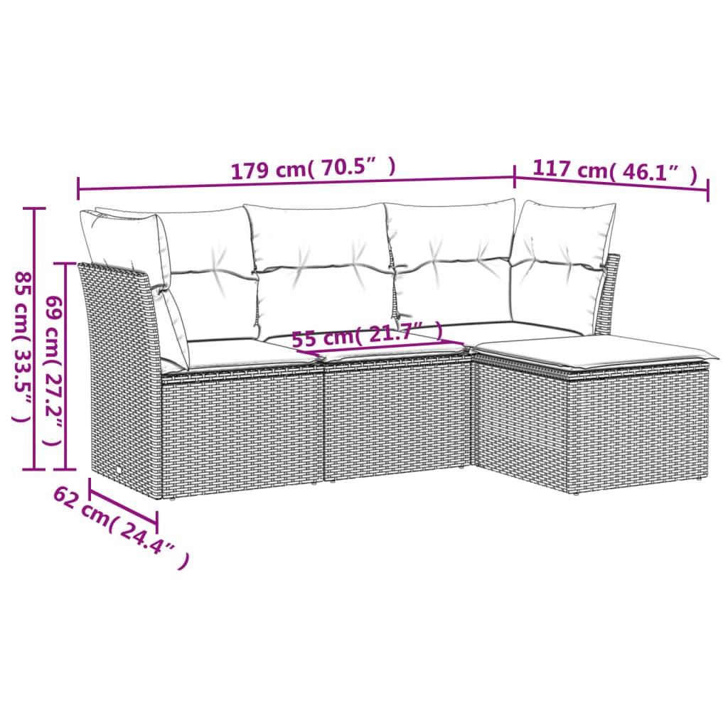 vidaXL 4-tlg. Garten-Sofagarnitur mit Kissen Hellgrau Poly Rattan