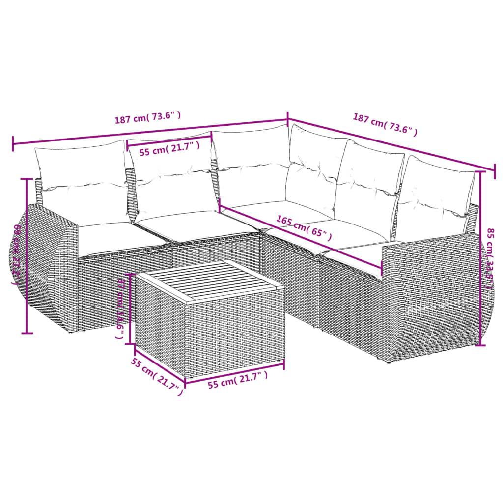 vidaXL 6-tlg. Garten-Sofagarnitur mit Kissen Beige Poly Rattan