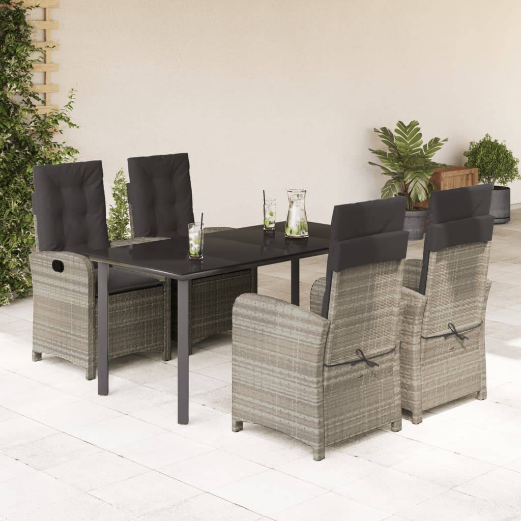 vidaXL 5-tlg. Garten-Essgruppe mit Kissen Hellgrau Poly Rattan