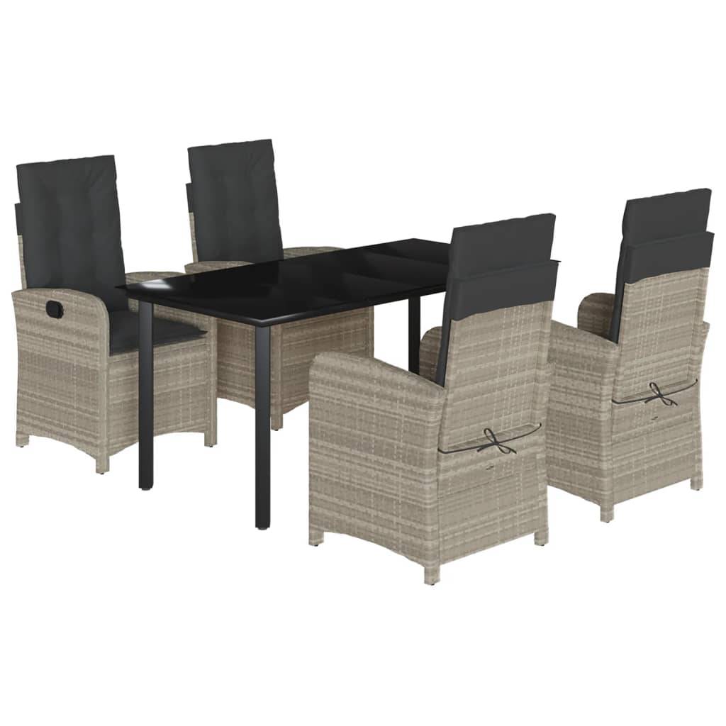 vidaXL 5-tlg. Garten-Essgruppe mit Kissen Hellgrau Poly Rattan