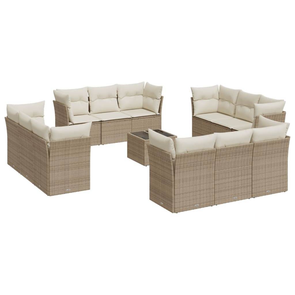 vidaXL 13-tlg. Garten-Sofagarnitur mit Kissen Beige Poly Rattan