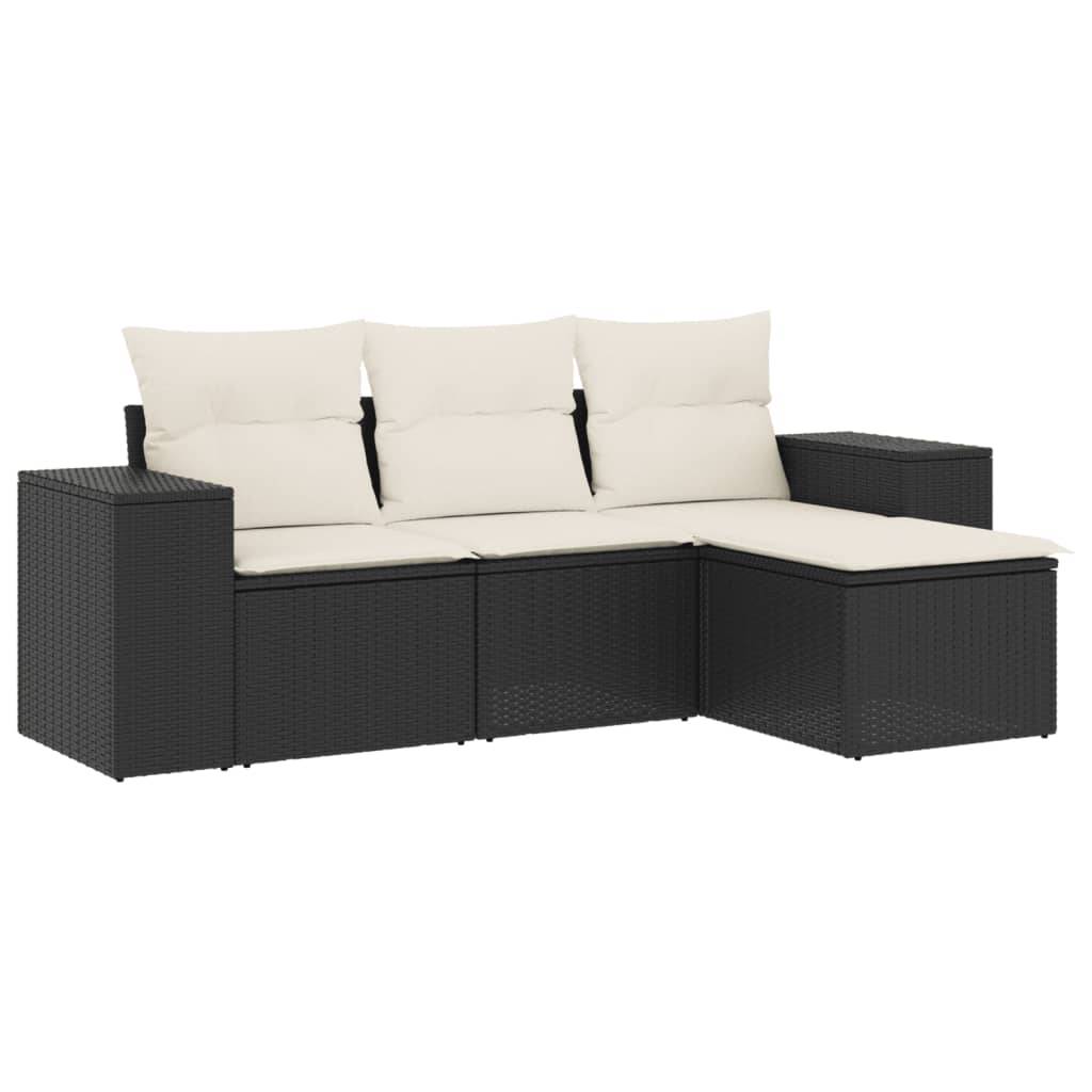 vidaXL 4-tlg. Garten-Sofagarnitur mit Kissen Schwarz Poly Rattan