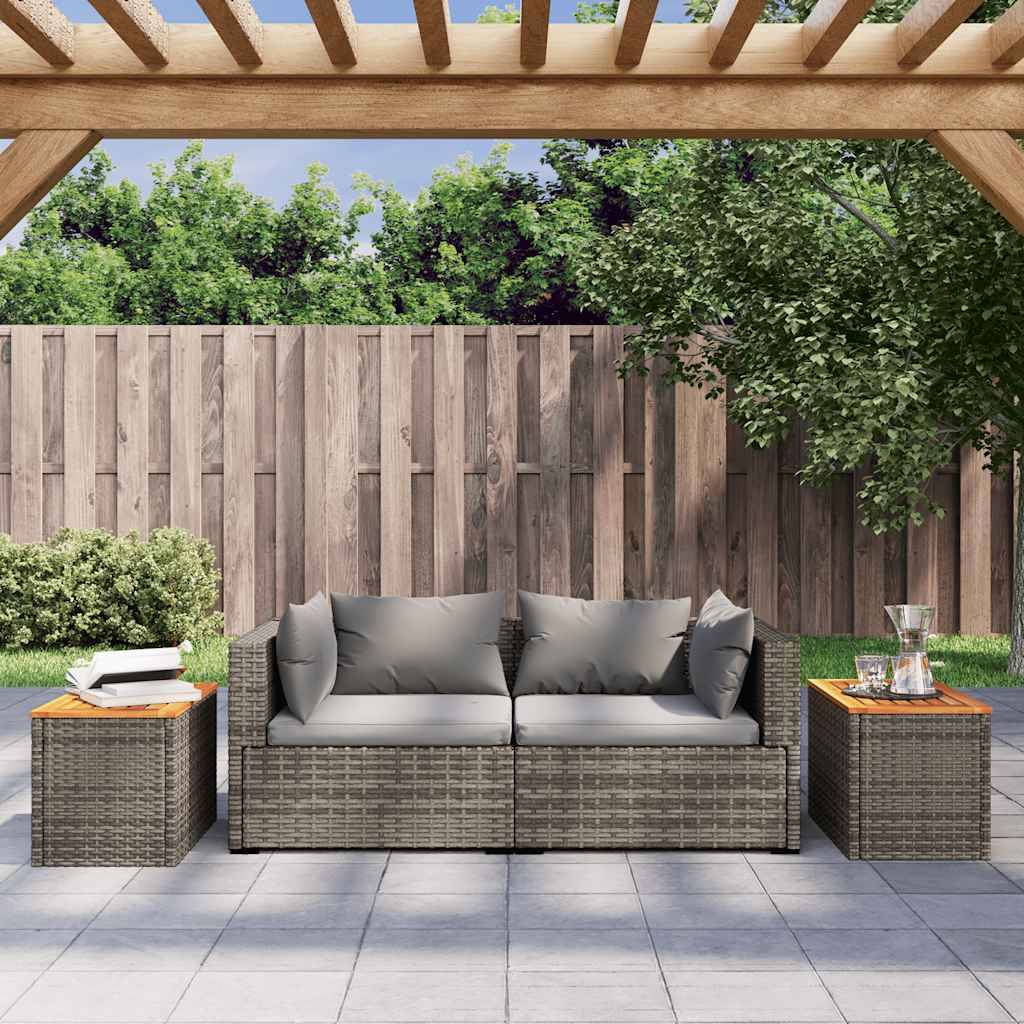 vidaXL Garten-Beistelltische 2 Stk. Grau 55x34x37cm Poly Rattan Holz