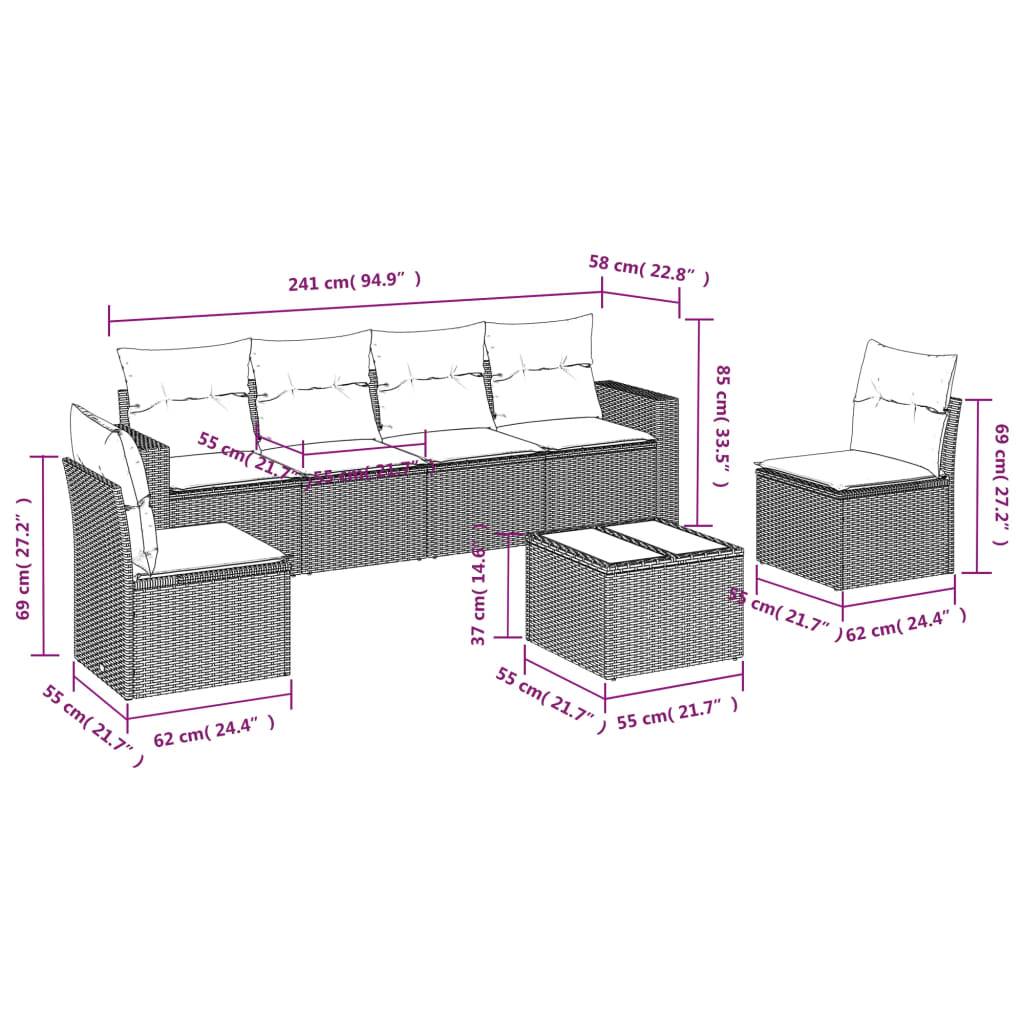 vidaXL 7-tlg. Garten-Sofagarnitur mit Kissen Braun Poly Rattan