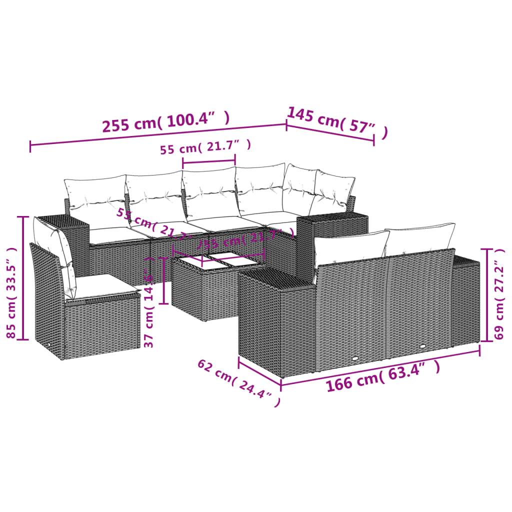 vidaXL 9-teiliges Gartensofa-Set mit Kissen, braun, Polyrattan