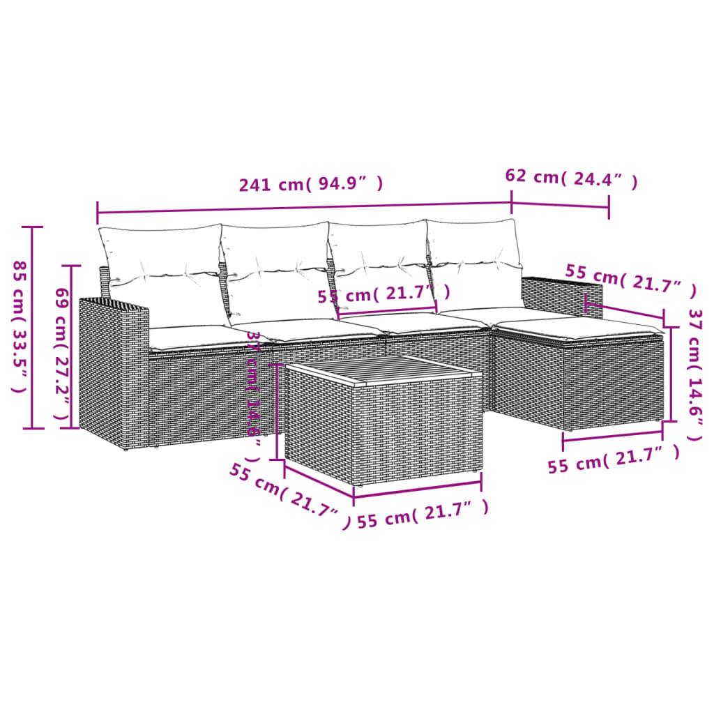 vidaXL 6-tlg. Garten-Sofagarnitur mit Kissen Schwarz Poly Rattan