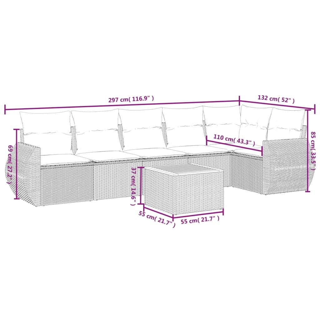 vidaXL 7-tlg. Garten-Sofagarnitur mit Kissen Grau Poly Rattan