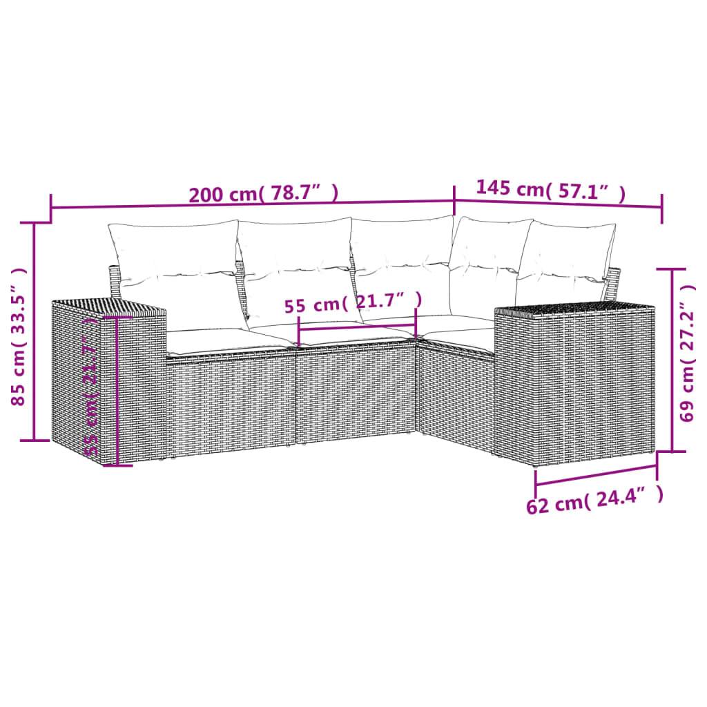 vidaXL 4-tlg. Garten-Sofagarnitur mit Kissen Braun Poly Rattan